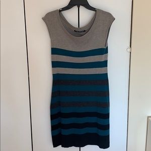 Andrew Marc Striped Short-Sleeved Sweater Dress